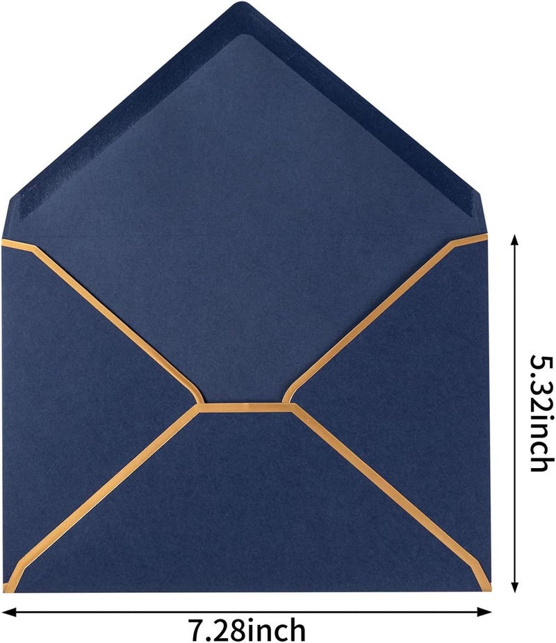Homtable 100 Pack Navy Blue A7 Envelopes 5 x 7 Card Envelopes V Flap with Gold Border for Office, Wedding Gift Cards, Invitations, Graduation, Baby Shower, Parties (5.32 x 7.28 Inches, Navy Blue) - Image 2
